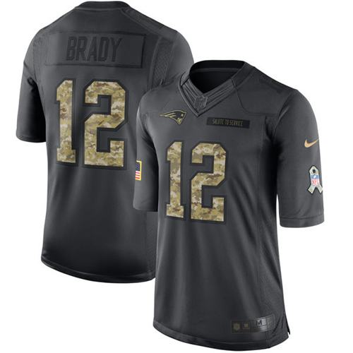 Nike Patriots #12 Tom Brady Black Youth Stitched NFL Limited 2016 Salute to Service Jersey